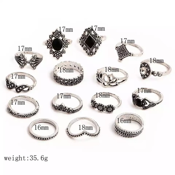 5⭐️ FAV BESTSELLER 15 Piece Silver Midi Ring Set - Picture 3 of 8